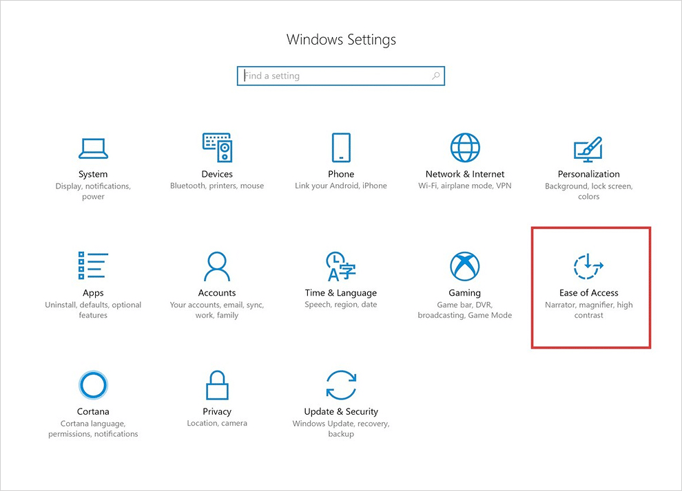 Windows Settings screen