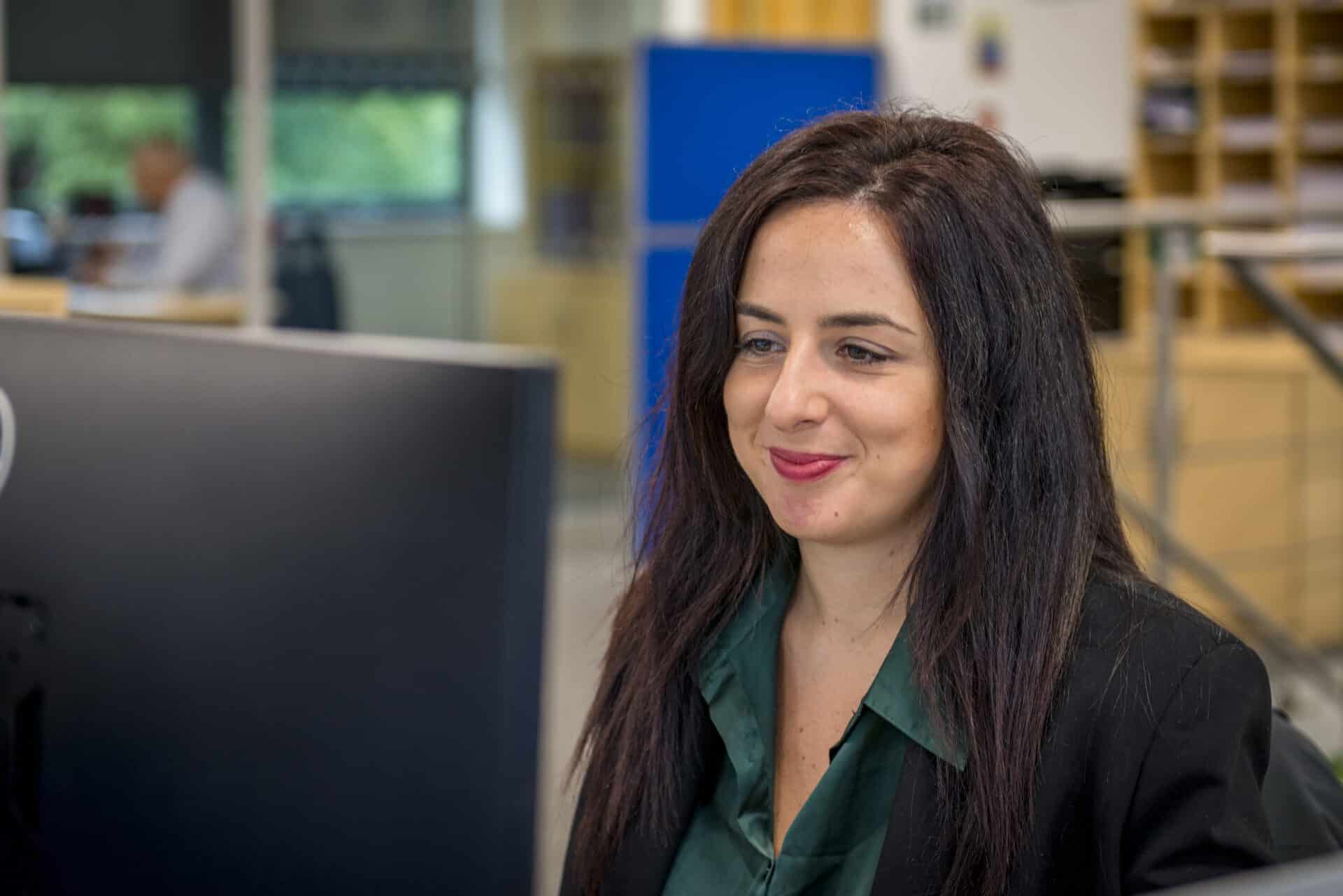 Girl at desk, home care franchise