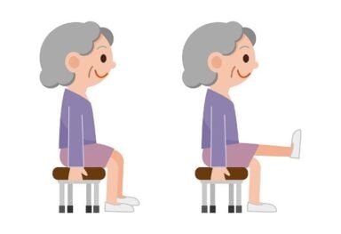 cartoon of elderly woman doing chair exercises