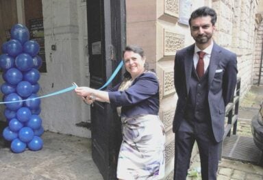 Franchise Owner Ash Farid with Councillor Dot Foster opening Caremark Calderdale in 2019