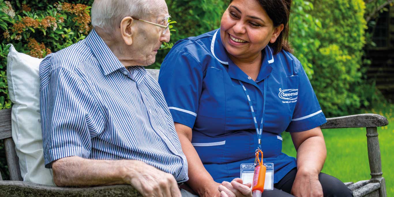 Domiciliary Care in Charnwood : female care assistant with male customer holding hands