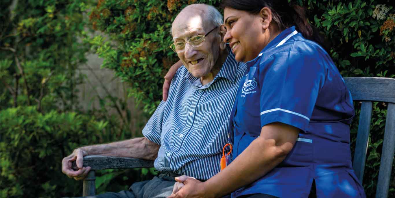 care assistant and customer smiling