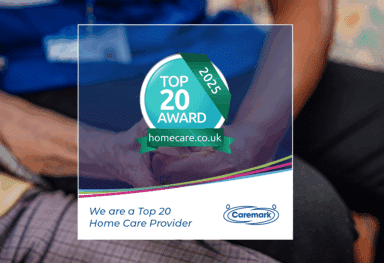 Caremark home care franchise top 20 care provider award from Homecare.co.uk