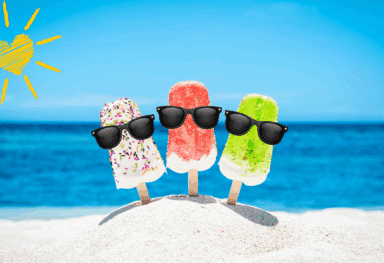 3 colourful ice-creams with sunglasses