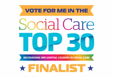 Social Care Top 30 award badge showing David Glover of Caremark as a finalist