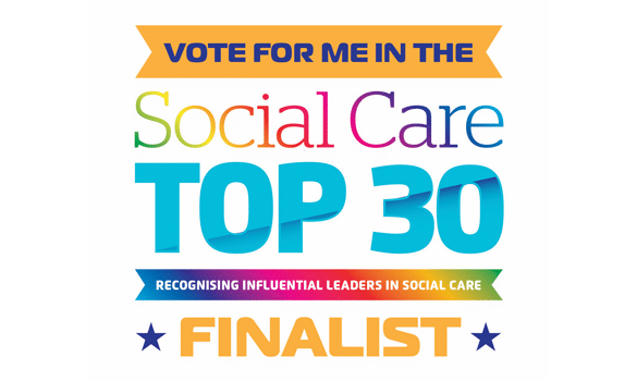 Social Care Top 30 award badge showing David Glover of Caremark as a finalist