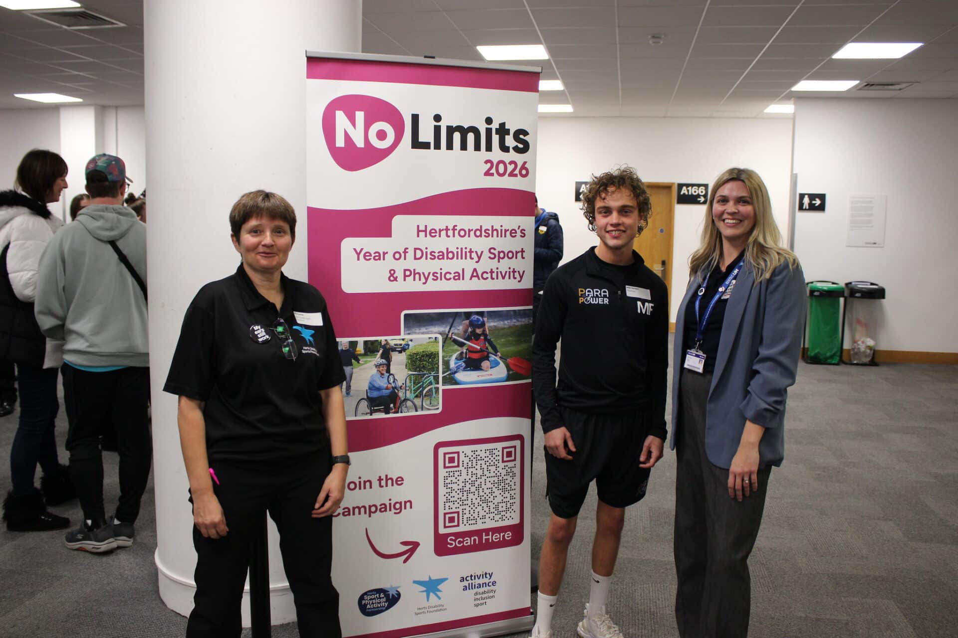 Ros Cramp, Miller Flanagan of Para is Power and Tania Woods at the launch of No Limits 2026