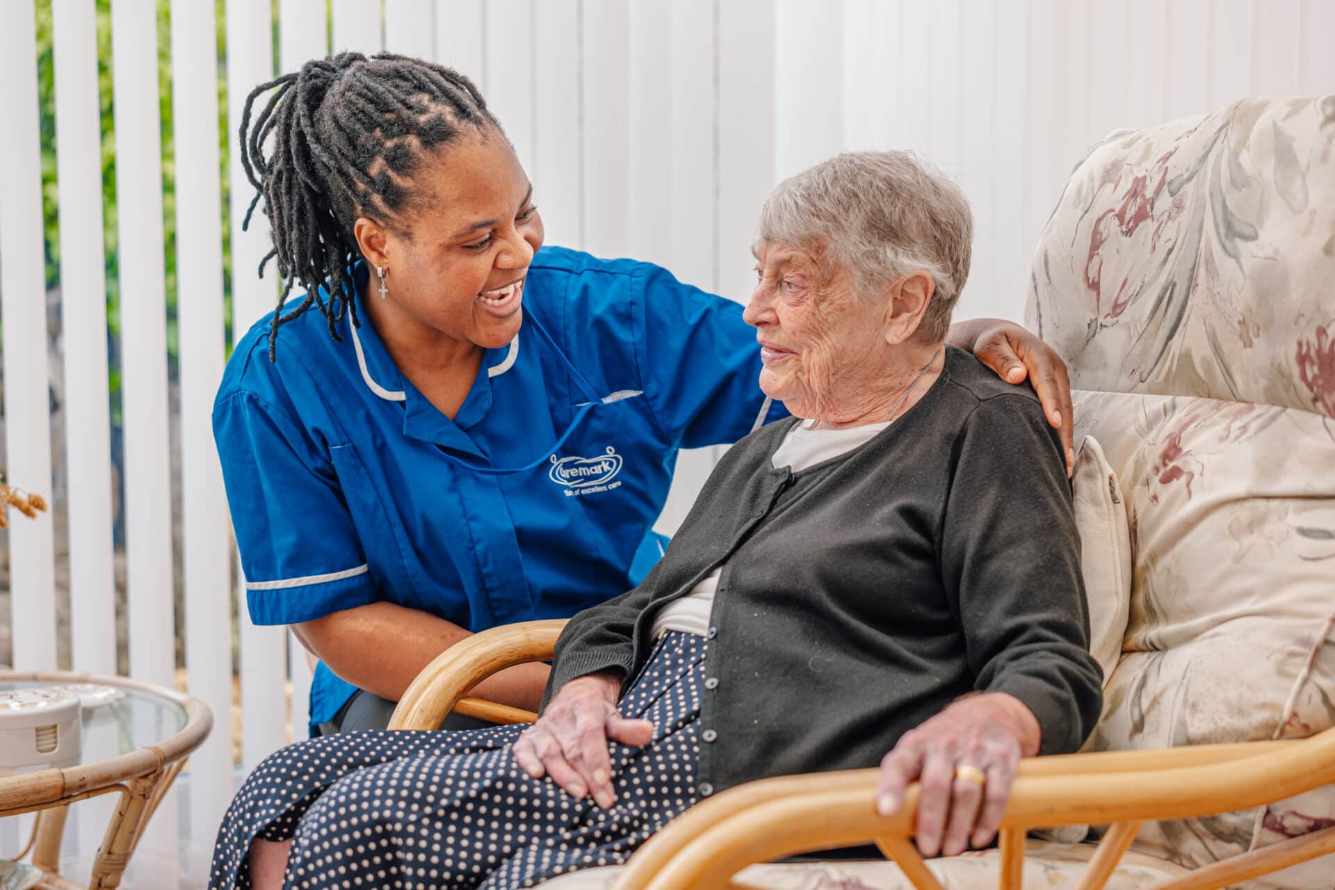 Older adult staying warm and comfortable at home during winter
