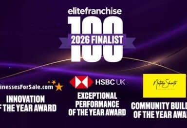A branded Elite Franchise Top 100 2026 finalist graphic highlighting Caremark’s three award shortlists: Innovation of the Year, Community Builder of the Year and Exceptional Performance of the Year.