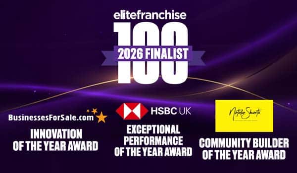 A branded Elite Franchise Top 100 2026 finalist graphic highlighting Caremark’s three award shortlists: Innovation of the Year, Community Builder of the Year and Exceptional Performance of the Year.