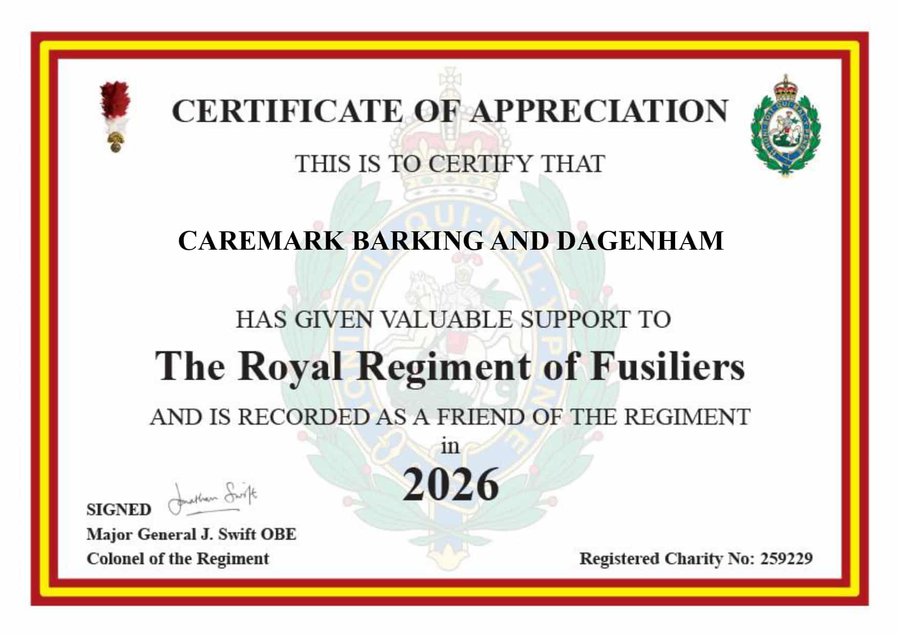 Certificate of Appreciation page