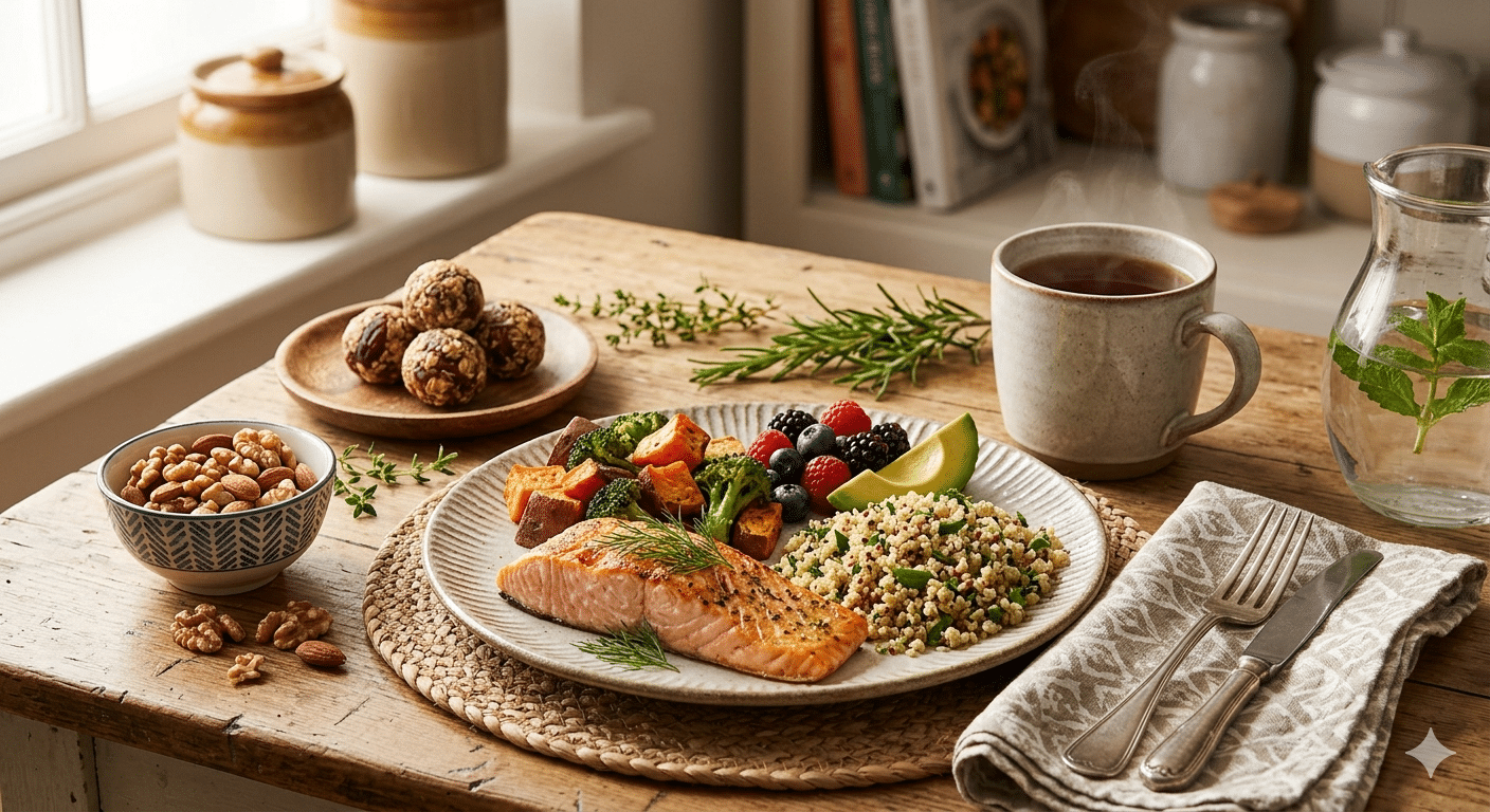 table displaying well-balance meal