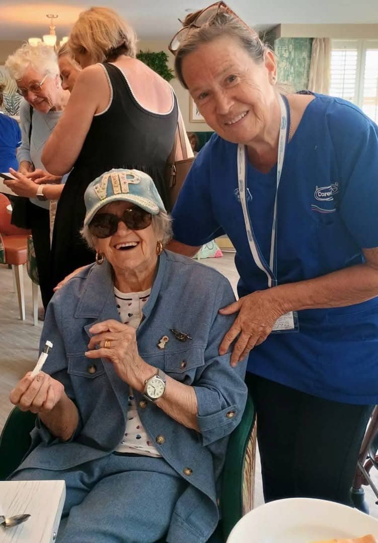 Caremark Arun's incredible client, Myrtle with one of our carers Julie who transported her to and from the event at Walberton Place Care Home