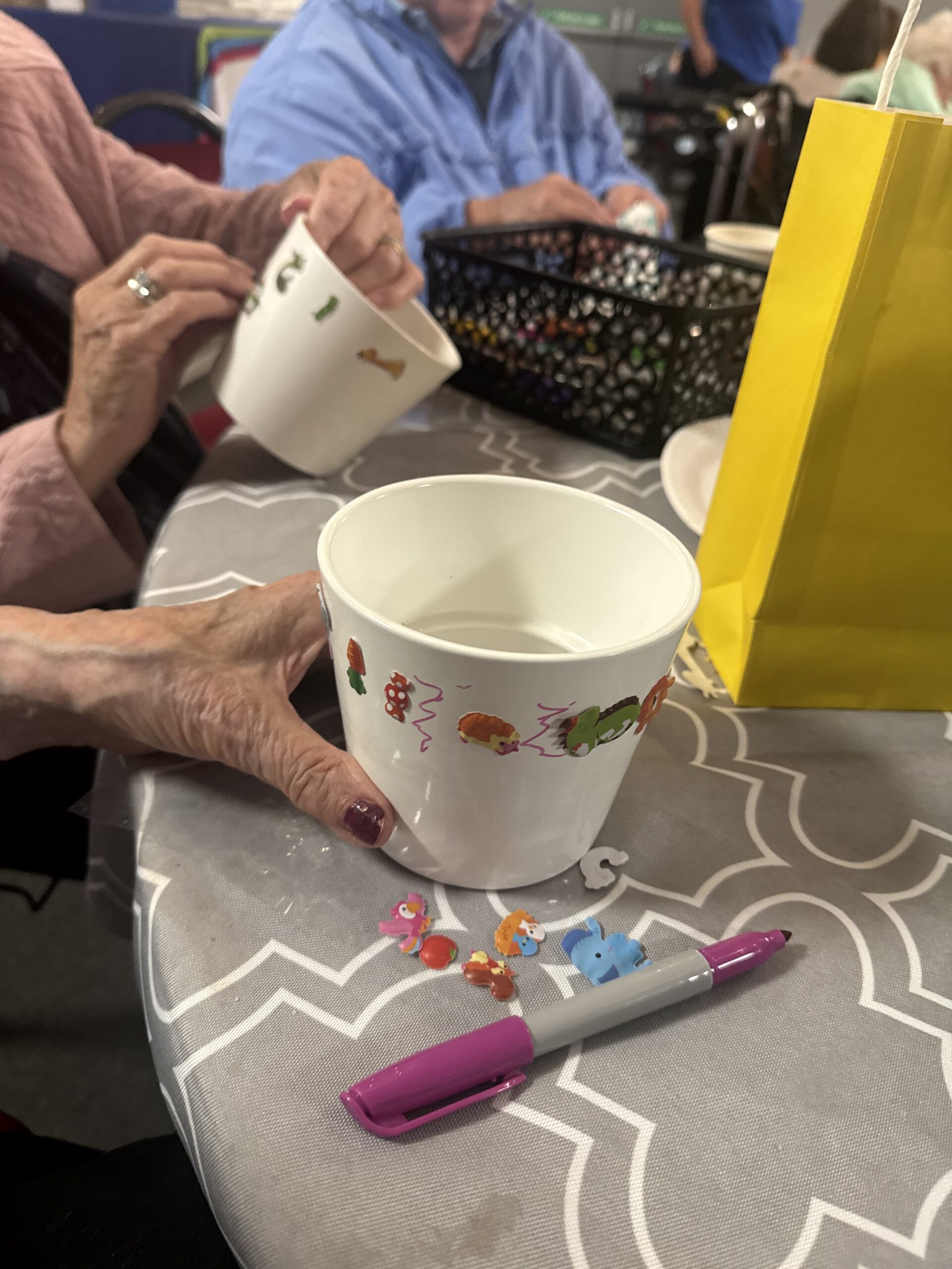 close up of service users decorated plant pot
