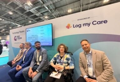 adam (director of technology) at care show, discussing environmental and social governance gdpr talks. An example of expert support in action.