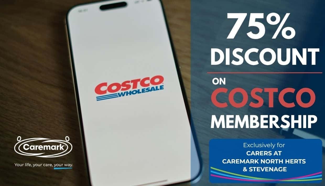75% discount on Costco Stevenage membership, exclusive to staff at Caremark North Herts and Stevenage. This supports staff with the rise in cost of petrol and cost of living.