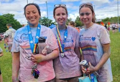 Staff and business partners of Caremark north herts and Stevenage take part in Rainbow Run 2026. the charity event helped raised money for east and north herts hospitals charity.