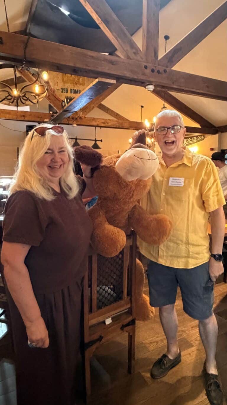 Diane Faben and Chris Hornby at Nutwood Network, proudly supporting Caremark North Herts and Stevenage's fundraising with Name the Bear competition.