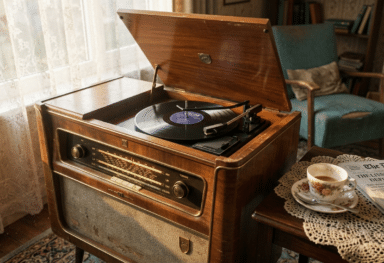 A 1950s radio gram with record player