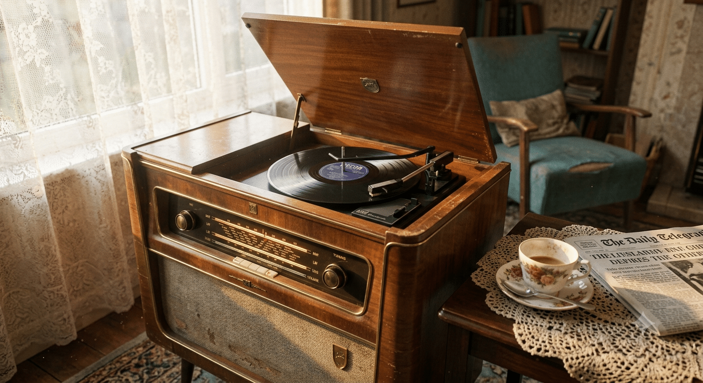 A 1950s radio gram with record player