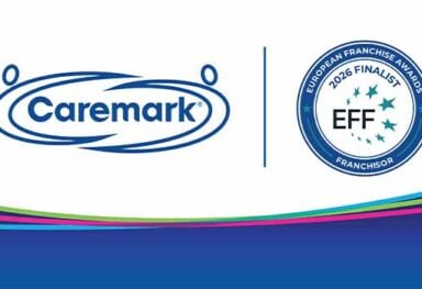 Caremark logo beside the European Franchise Awards 2026 Franchisor finalist badge.