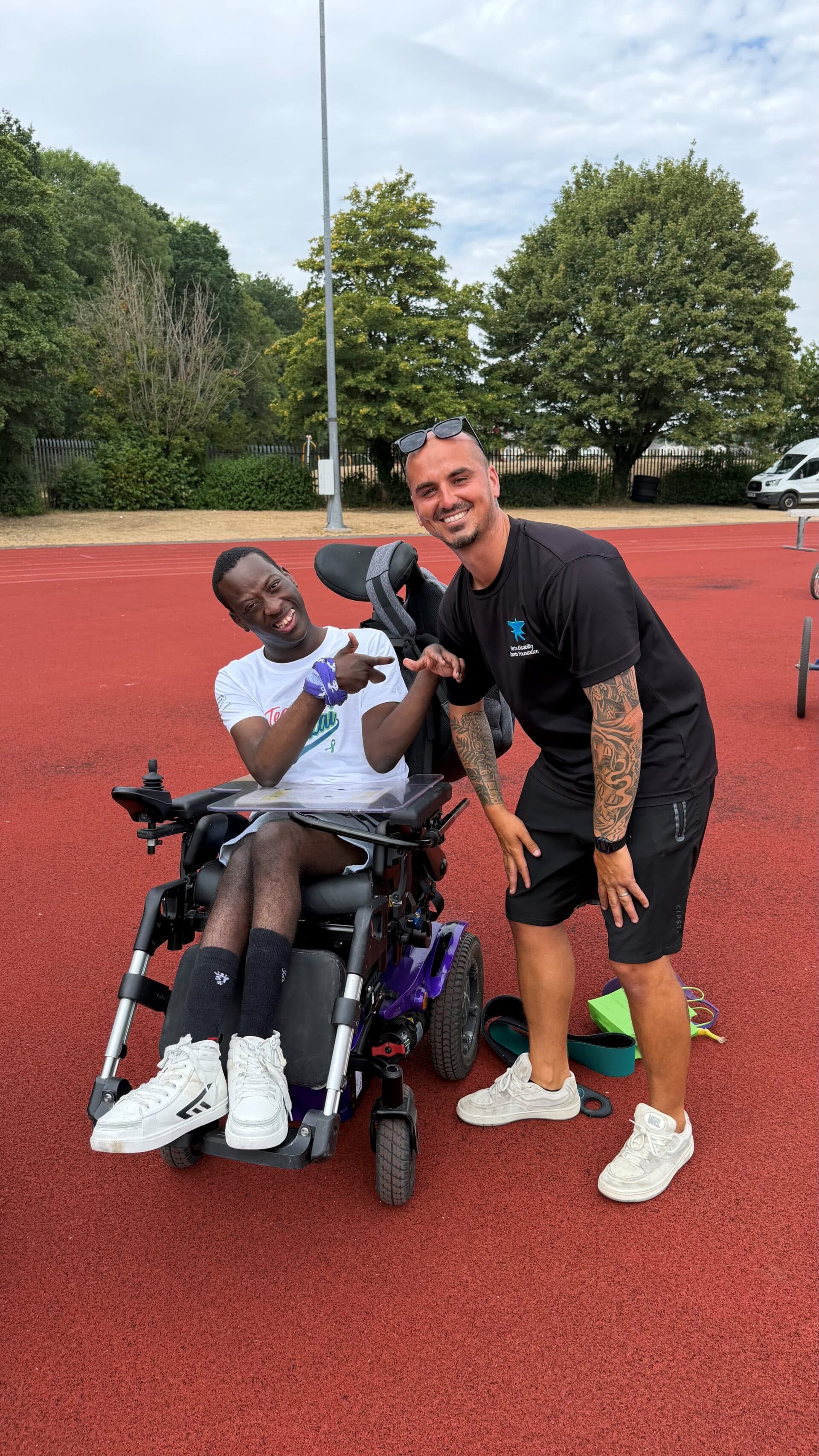 Kudzai with Charlie, Senior Instructor at Herts Disability Sports Foundation at Wheelathon 2026.